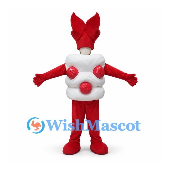 Shrimp Sushi Mascot Costume with Red Tail and White Rice Body