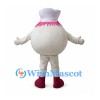 Chef Dumpling Mascot Costume with White Hat and Pink Trim