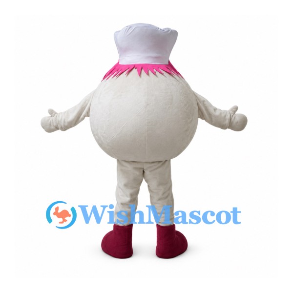 Chef Dumpling Mascot Costume with White Hat and Pink Trim