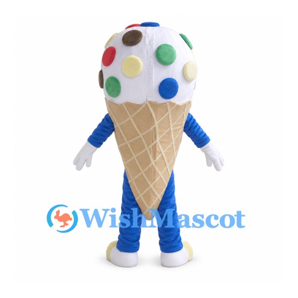 Ice Cream Cone Mascot Costume with Colorful Sprinkles and Clown Face