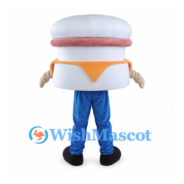 Sandwich Mascot Costume with White Bun Orange Filling and Blue Pants
