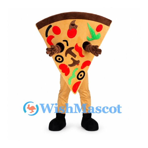 Pizza Slice Mascot Costume with Pepperoni Olive and Vegetable Toppings