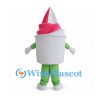 Ice Cream Cup Mascot Costume with Pink Soft Serve and Green Pants