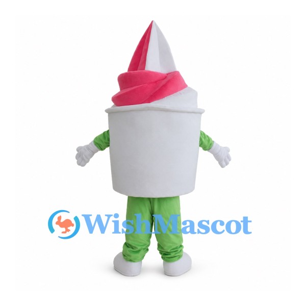 Ice Cream Cup Mascot Costume with Pink Soft Serve and Green Pants