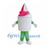 Ice Cream Cup Mascot Costume with Pink Soft Serve and Green Pants