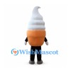 Ice Cream Cone Mascot Costume with White Soft Serve and Smiling Orange Cone