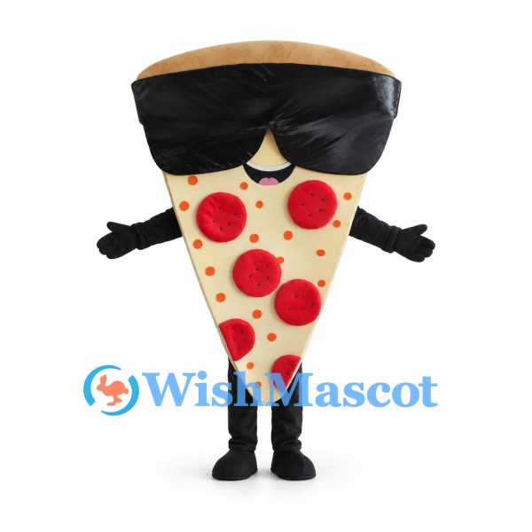 Pizza Slice Mascot Costume with Pepperoni Toppings and Black Sunglasses