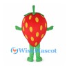 Strawberry Mascot Costume in Red with Yellow Seeds and Green Limbs