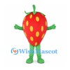 Strawberry Mascot Costume in Red with Yellow Seeds and Green Limbs