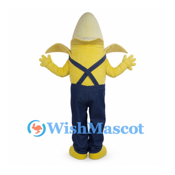 Banana Mascot Costume with Peeled Top and Blue Overalls