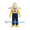 Banana Mascot Costume with Peeled Top and Blue Overalls