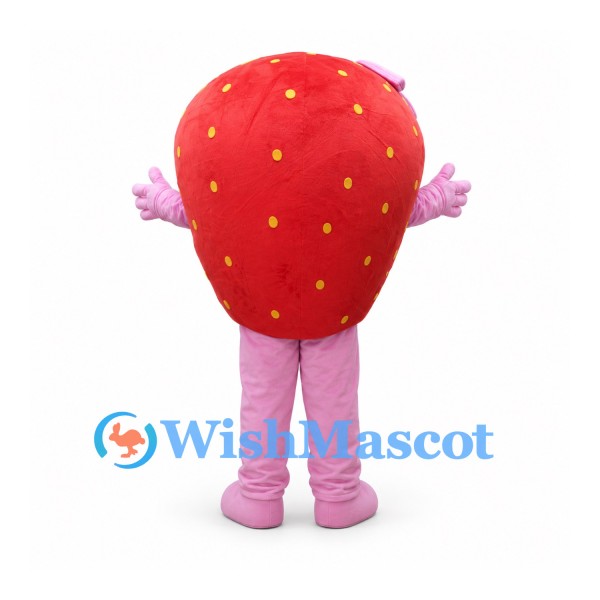 Strawberry Girl Mascot Costume with Red Fruit Body and Pink Bow