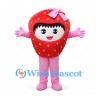 Strawberry Girl Mascot Costume with Red Fruit Body and Pink Bow