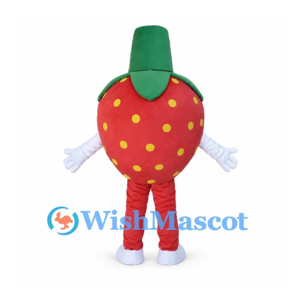 Strawberry Mascot Costume with Green Leaf Top and White Gloves