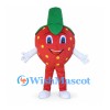 Strawberry Mascot Costume with Green Leaf Top and White Gloves