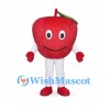 Apple Mascot Costume in Red with Green Leaf and White Pants