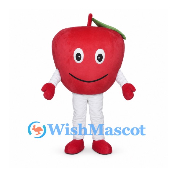 Apple Mascot Costume in Red with Green Leaf and White Pants