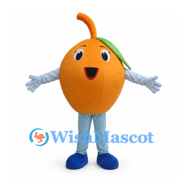 Orange Mascot Costume with Green Leaf and Blue Legs