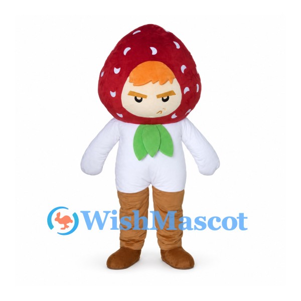 Strawberry Boy Mascot Costume with White Shirt and Brown Pants