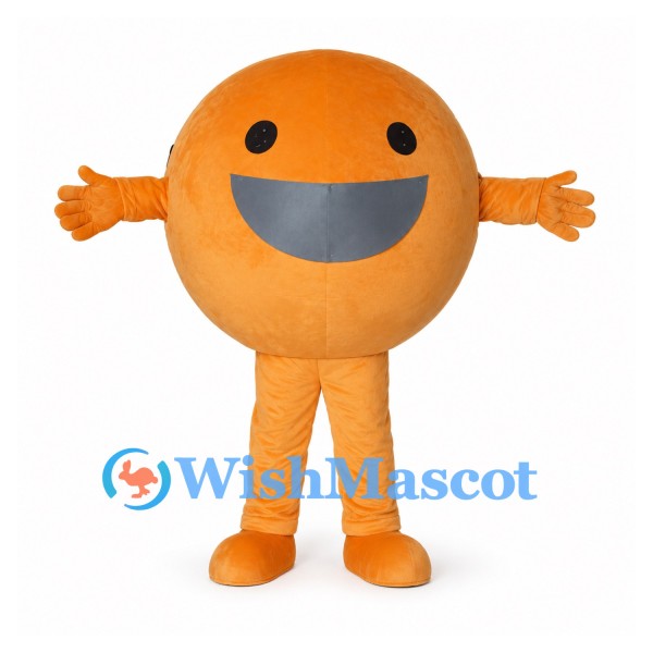 Orange Mascot Costume with Round Body and Wide Smiling Mouth
