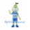 Pear Mascot Costume with Blue Striped Shirt and Shorts