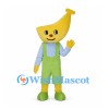 Banana Mascot Costume with Green Overalls and Blue Shirt