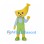 Banana Mascot Costume with Green Overalls and Blue Shirt