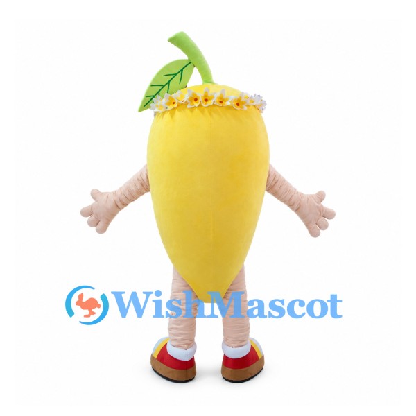 Mango Mascot Costume with Yellow Fruit Body and Floral Headband