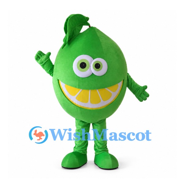 Lime Mascot Costume with Green Leaf Top and Citrus Slice Smile