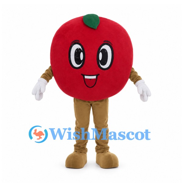 Apple Mascot Costume in Red with Brown Legs and White Gloves