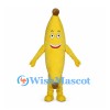 Banana Mascot Costume in Yellow with Brown Tips and Smiling Face