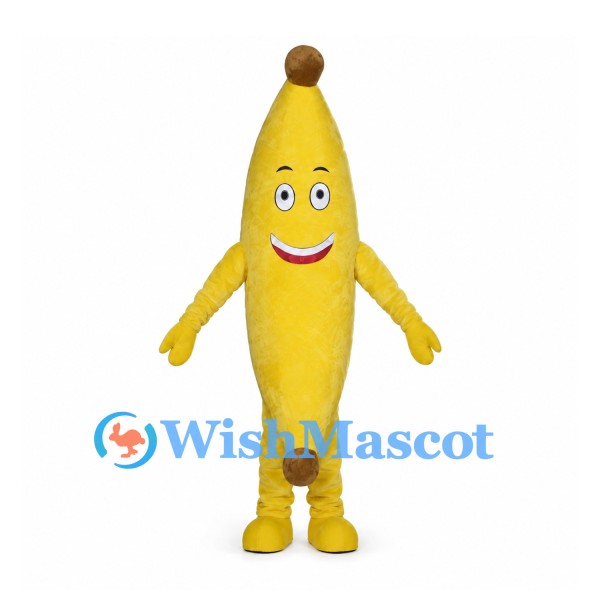 Banana Mascot Costume in Yellow with Brown Tips and Smiling Face