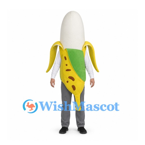 Banana Mascot Costume with Peeled Yellow Skin and Open Face Design
