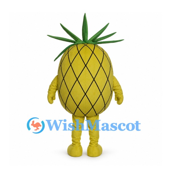 Pineapple Mascot Costume with Green Leaf Crown and Black Sunglasses