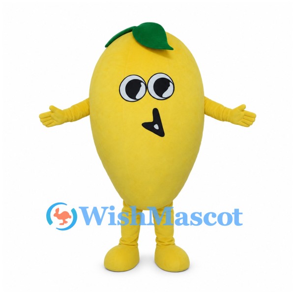 Mango Mascot Costume in Yellow with Green Leaf and Matching Legs