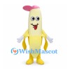 Banana Mascot Costume with Pink Cap and Peeled Yellow Skin