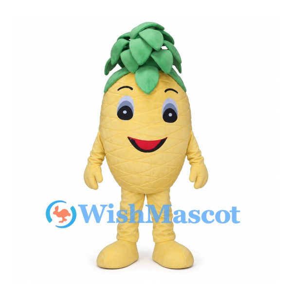 Pineapple Mascot Costume in Yellow with Layered Green Leaves