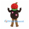 Strawberry Character Mascot Costume with Red Fruit Hood and Brown Body