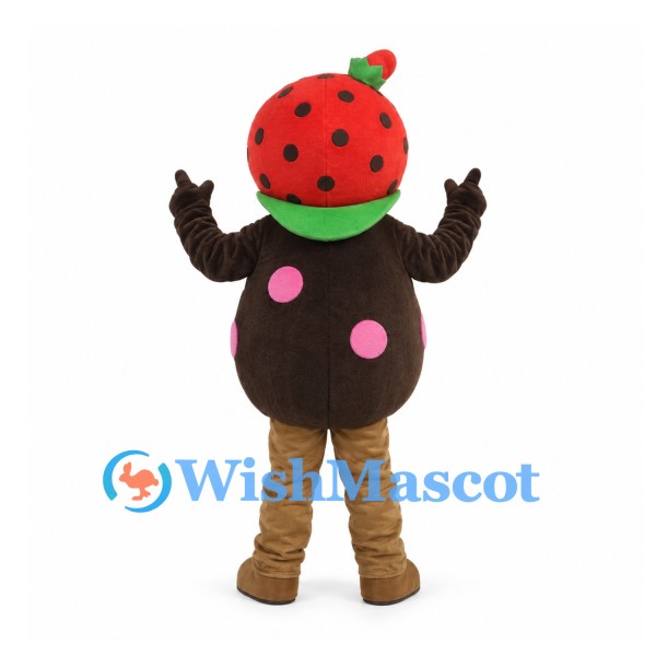 Strawberry Character Mascot Costume with Red Fruit Hood and Brown Body