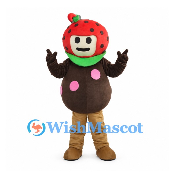 Strawberry Character Mascot Costume with Red Fruit Hood and Brown Body