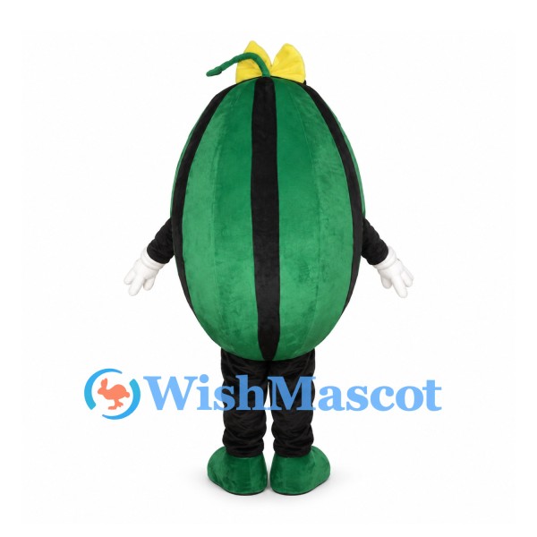 Watermelon Mascot Costume with Green Stripes and Yellow Bow