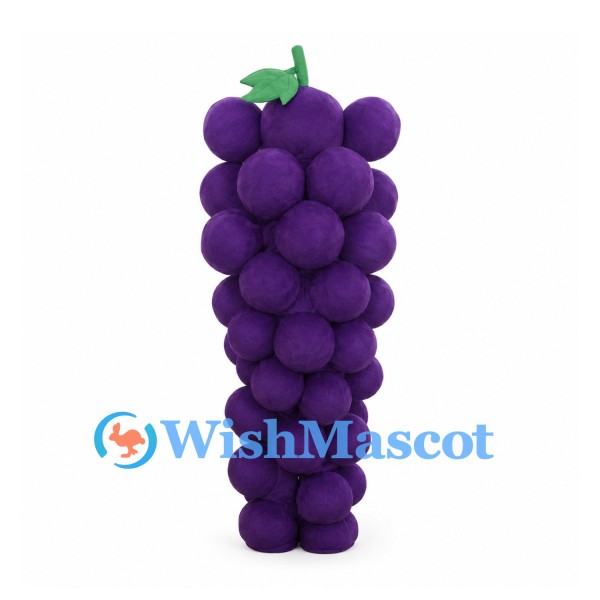 Grapes Mascot Costume with Purple Cluster Body and Green Stem