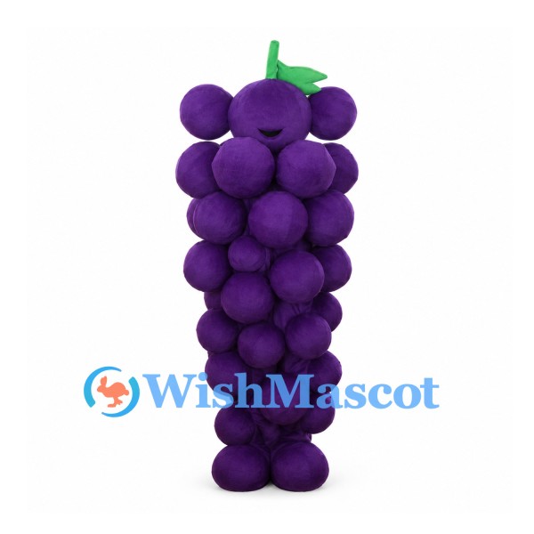 Grapes Mascot Costume with Purple Cluster Body and Green Stem