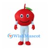 Apple Mascot Costume with Red Fruit Body and Pale Blue Pants