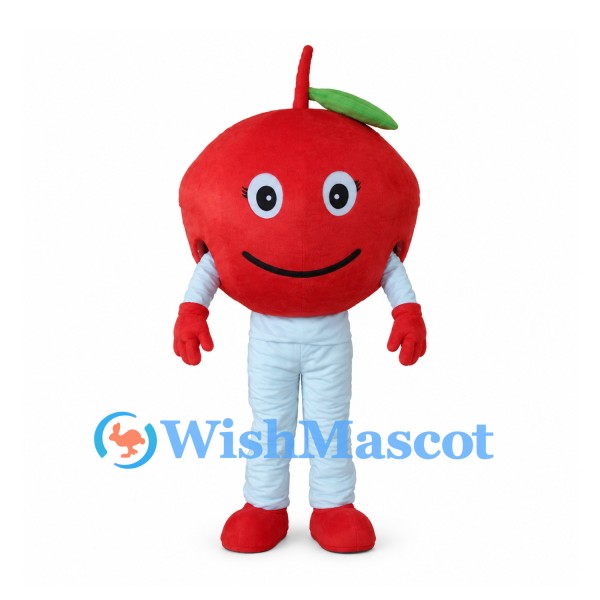 Apple Mascot Costume with Red Fruit Body and Pale Blue Pants