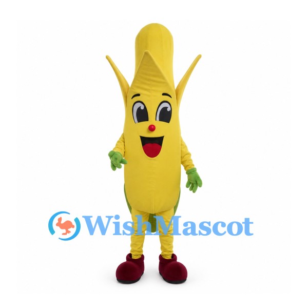 Corn Mascot Costume in Yellow with Peeled Husk and Smiling Face