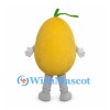 Pear Mascot Costume in Yellow with Green Leaf and Gray Legs