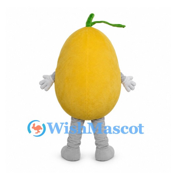 Pear Mascot Costume in Yellow with Green Leaf and Gray Legs