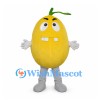 Pear Mascot Costume in Yellow with Green Leaf and Gray Legs