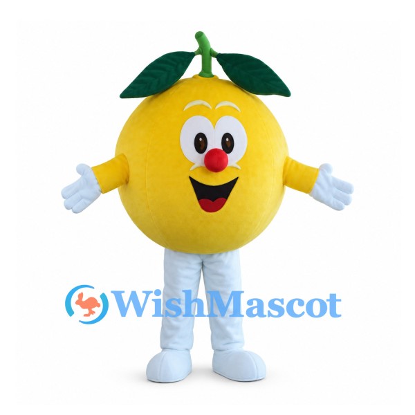 Orange Mascot Costume in Yellow with Green Leaves and White Legs